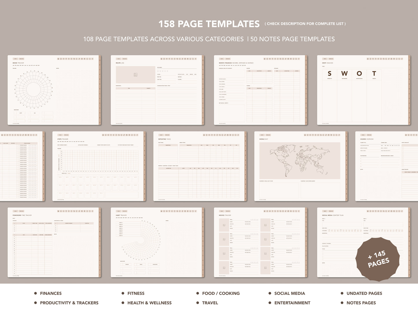 Undated Digital Planner - Brown Theme