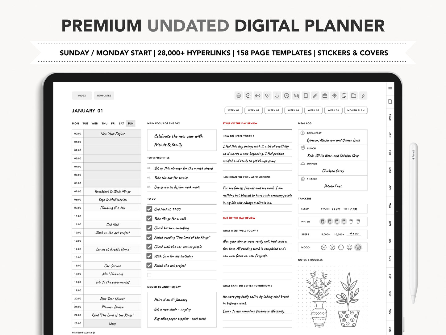 Undated Digital Planner - Light Theme